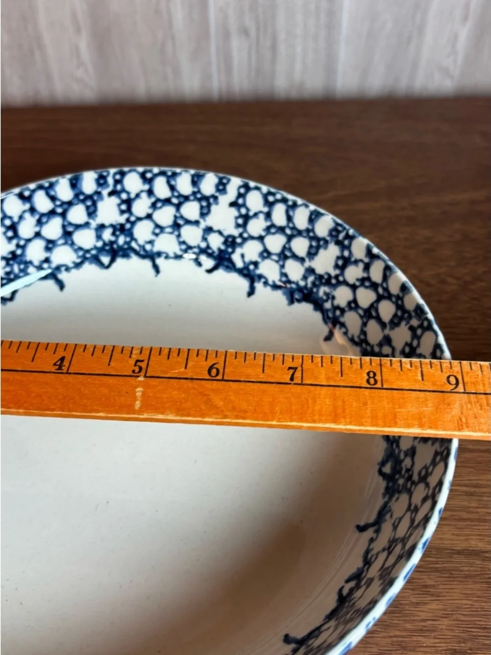 Vintage Blue & White Stoneware Sponge Painted Decorative Bowl